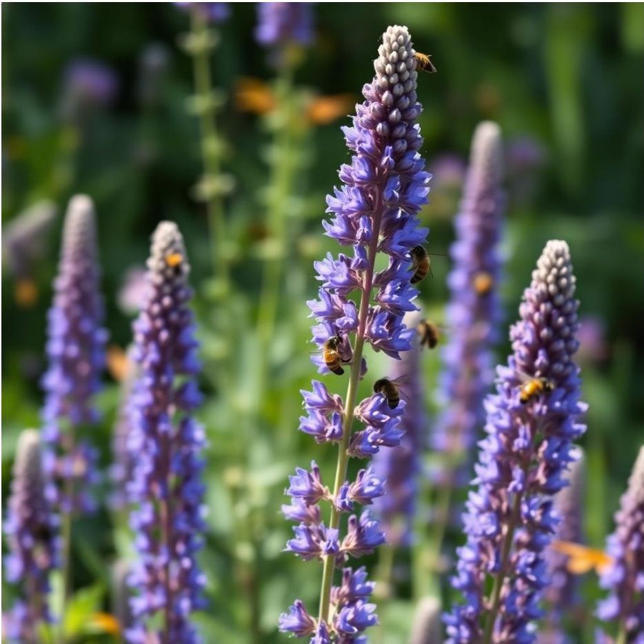 Blue-violet giant hyssop with bees