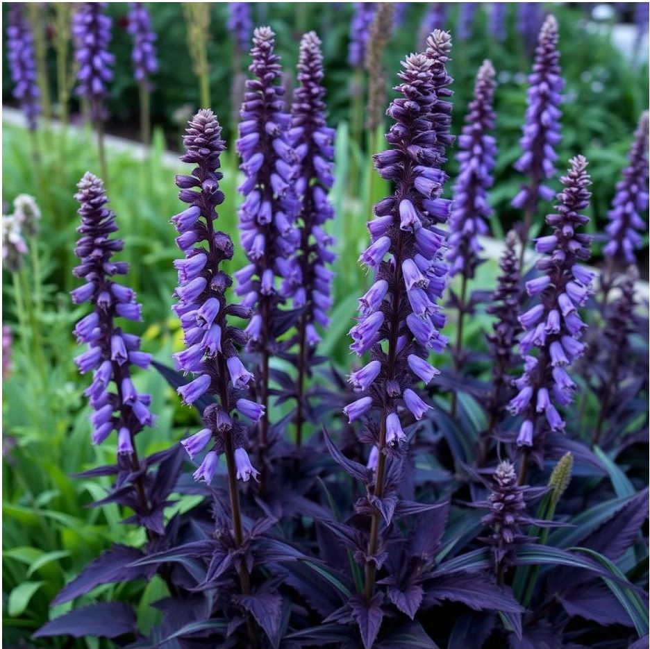 Penstemon with dark foliage and lavender flowers