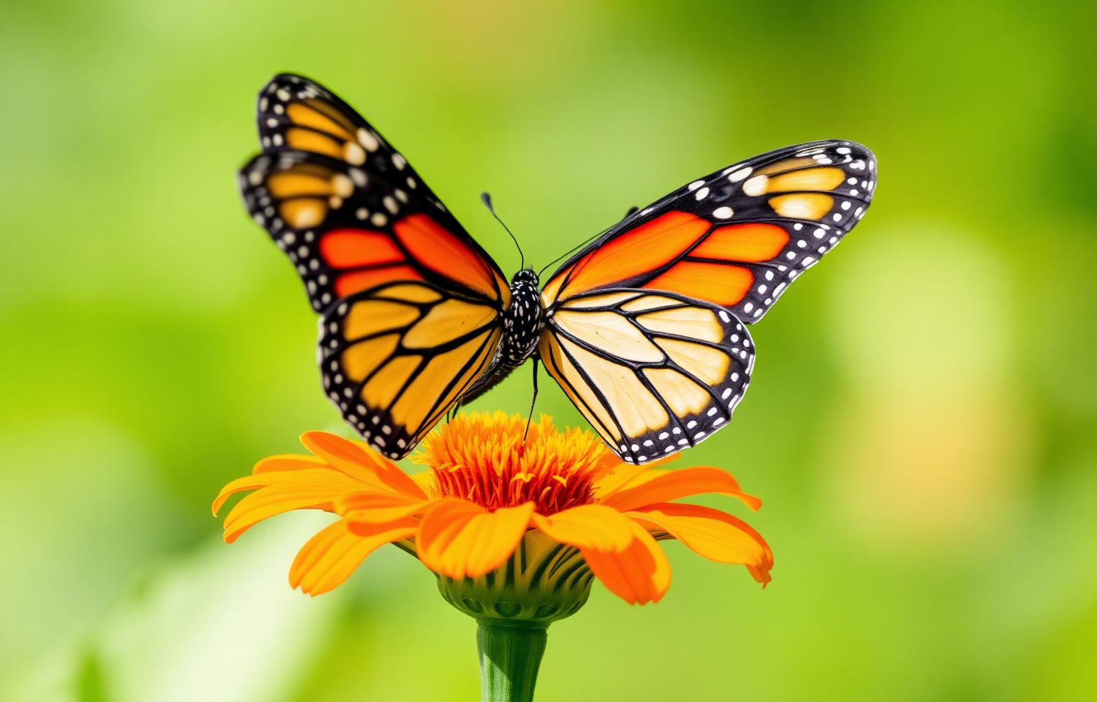 Monarch butterfly on a bright orange milkweed flower
