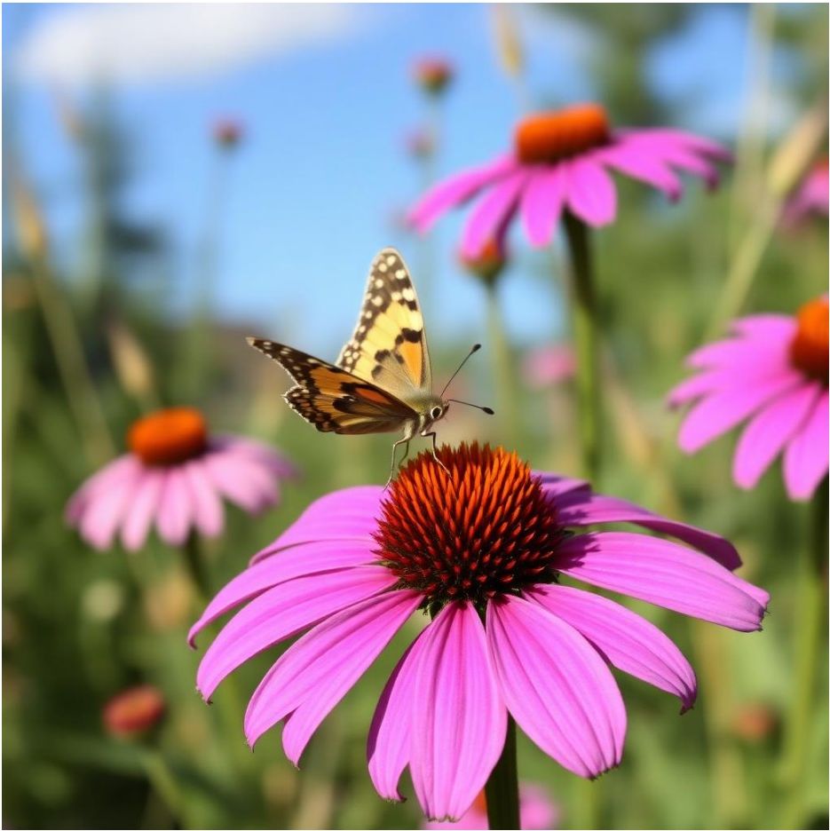 Purple coneflower with butterfly