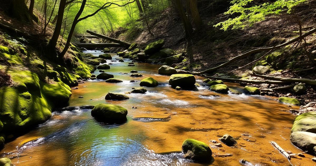 Quassaick Creek flowing through a wooded ravine in Newburgh, NY