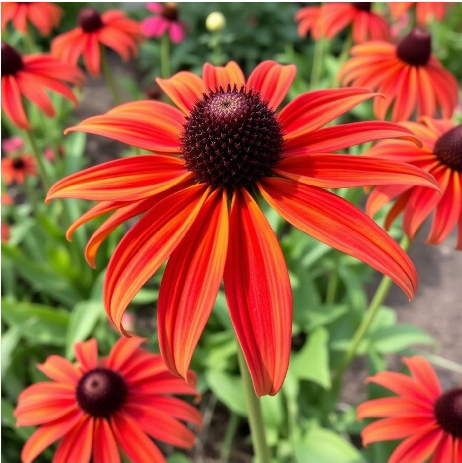 Red-orange ombre echinacea flowers